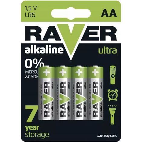 Juego de 4 pilas alcalinas Raver LR6 AA de 1,5 V