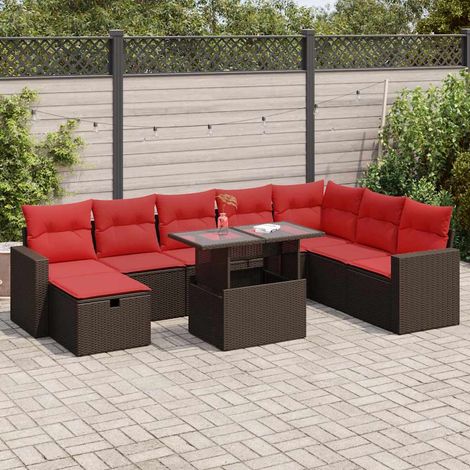 vidaXL Set sofás jardín y cojines 9 pzas ratán sintético acacia marrón (1/5)
