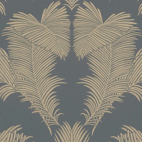 Papier peint intissé chambre adulte & couloir | Papier peint feuille fougère moderne pour salon | Tapisserie grise & dorée à motif feuille - 10,05 x 0,53 m (1/5)