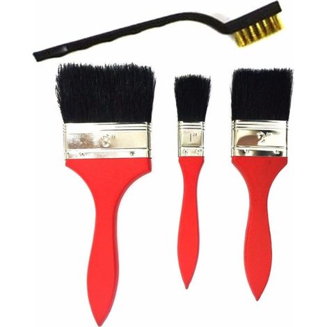 Lot De 3 Pinceaux En Bois 1" 2" 3" Pour Peinture + 1 Pinceau En Poils De Fer Pour Travail
