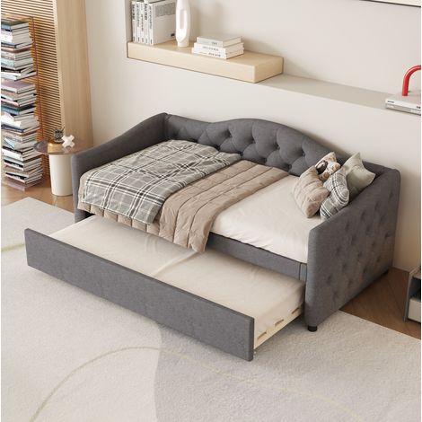 struttura letto 90x200 estraibile in lino grigio HAVRYA (1/5)