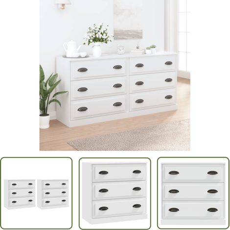 The Living Store Sideboards 2 Stk. Weiß Holzwerkstoff - Sideboard - Wohnzimmermöbel - Holzmöbel - Weißer Schrank - Schreibtisch (1/5)