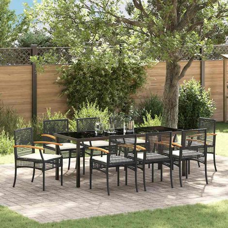 Garten Essgruppe mit Kissen 9 pcs Schwarz Rattan (1/5)