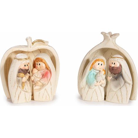 Presepe / Sacra Famiglia in set componibile da 3 pezzi in resina, set da 4 pezzi, cm 7 x 3,5 x 7,5 H