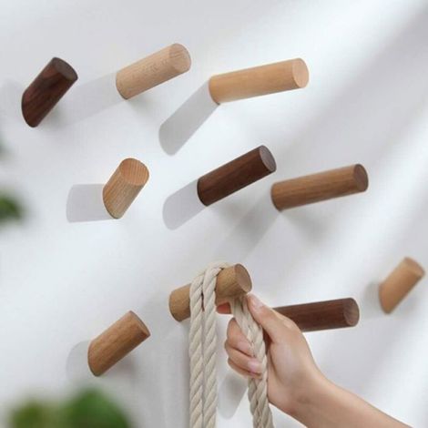 Crochet Porte Manteau en Bois【5 Pièces】 Naturel à Fixation Murale Vêtements Écharpe Chapeau et Sac de Rangement Cintres Serviette (1/4)