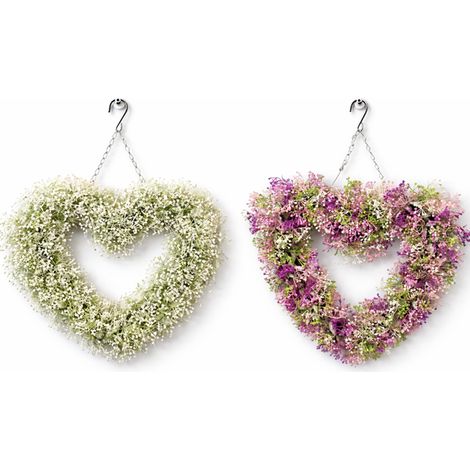Ghirlanda a forma di cuore 57 cm floreale - bianco/rosa - decorazione per porte e pareti (1/5)