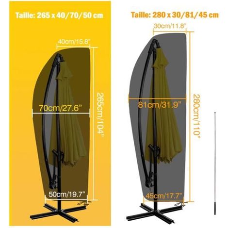 Housse Parasol Déporté, Housse de Protection en Tissu Oxford, Coupe-Vent, Anti-UV, Résistante aux déchirures avec Tige Télescopique