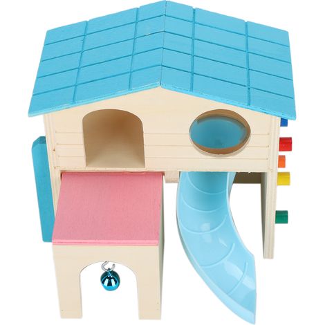 Cabanes en bois pour hamster, jouet d'exercice pour hamster, aire de jeux amusante (bleu) (1/5)