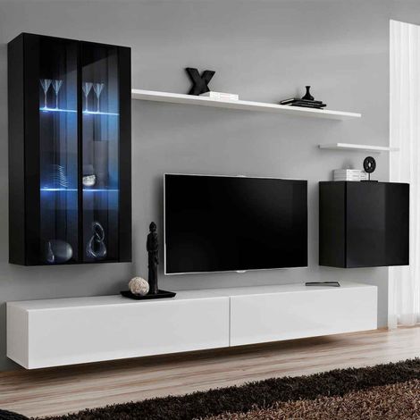 Meuble TV Mural Design "Switch XII" 270cm Noir & Blanc (1/4)