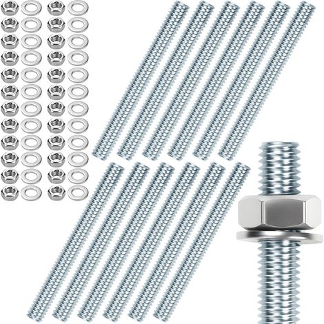 12 pièces Tige filetée M8 Tiges filetées M8 X 100 mm Tige filetée Boulon fileté Acier galvanisé Écrous à six pans bleus en zinc Tiges filetées avec 24pcs écrous hexagonaux et 24pcs rondelles (1/5)