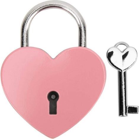Padlock, Heart-Shaped Metal Lock with Key, Metal Lock for Jewelry Box, Book, Journal, Luggage (Pink) (1/5)