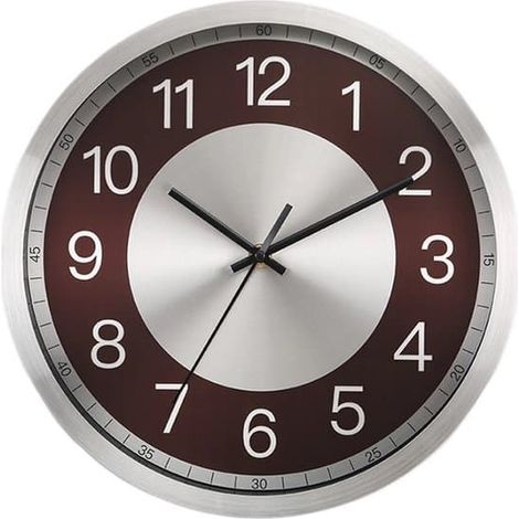 Horloge murale - Horloge - Horloge murale moderne silencieuse - Horloge à piles de 30,5 cm (12 pouces) avec grands chiffres - Pour salon, cuisine et bureau - 30,5 cm (12 pouces) - Marron (1/4)