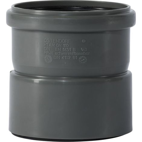 Raccord d'évacuation PVC manchon à enfiler 175810 – DN/OD 110 – Triple lèvre d'étanchéité – Gris RAL 7043 insonorisé – Ostendorf