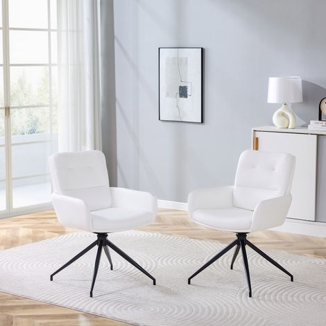 Silla de comedor giratoria 85 cm blanco/negro en PU y metal, set de 2, elegante y cómoda (1/5)