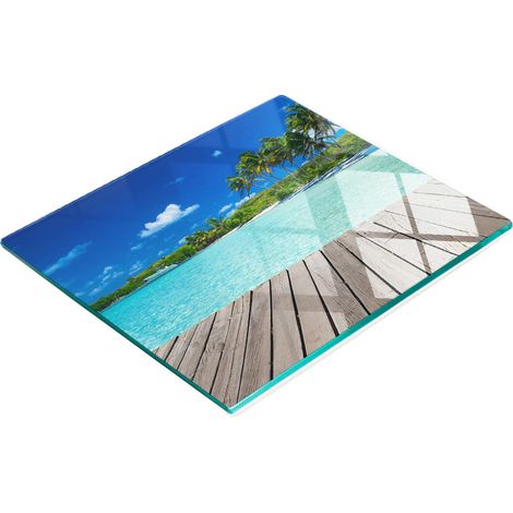 Planche à découper décorative en verre, motif plage tropicale, 60 x 52 cm (1/5)