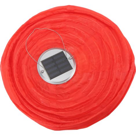Lanterne solaire LED en tissu, étanche IP55, style chinois, en nylon rouge, idéale pour les fêtes et jardins en extérieur. (1/5)