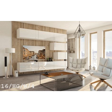 Ensemble meuble TV CONCEPT 16-16-HG-W-4 blanc brillant 249 cm (1/2)