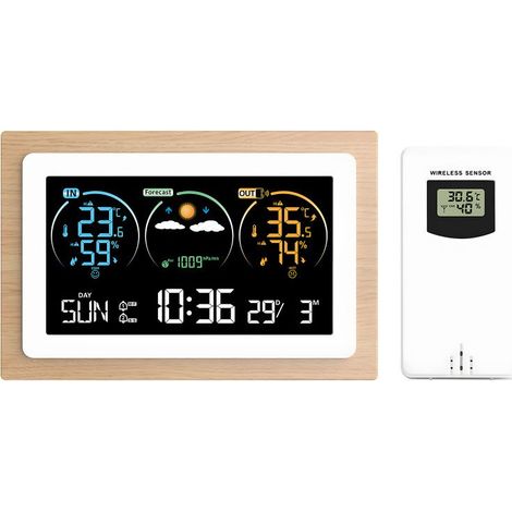Stazione meteo termometro interno/esterno wireless, schermo a colori LCD ricaricabile USB, monitor di temperatura, umidità, barometro,stazione meteo (1/5)