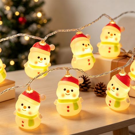 Guirlande LED de Noël à piles 3 m 20 lampes, pendentifs bonhommes de neige 3D, éclairage ambiance chaude pour maison et fêtes (1/5)