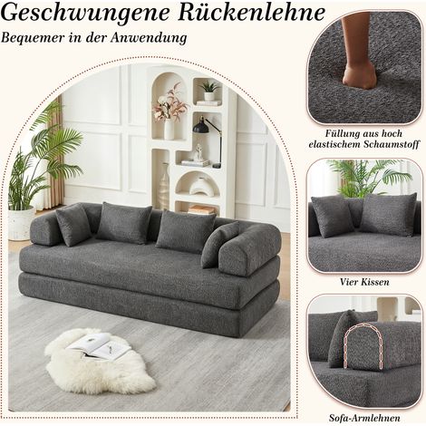 4-in-1 CHENILLE Stoff Schlafsofa mit verstellbarer Rückenlehne – 4 Aufbauformen, KEIN AUFBAU, rutschfestes Granulatdesign, schmutzabweisend & haustierfreundlich, inkl. 4 Kissen, modulares Sofa Bett fü (1/5)