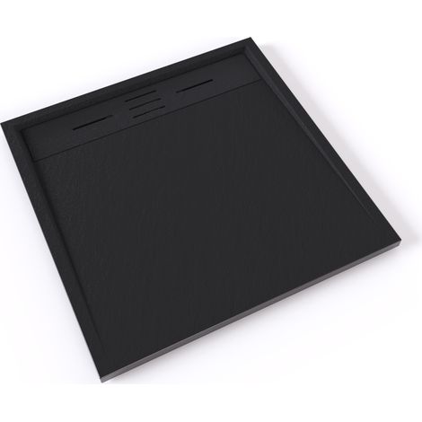 HIEMAL Receveur de douche 80 x 80 cm résine Noir aspect ardoise + bonde incluse - Salle de bain