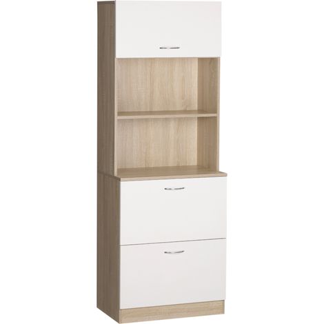 HOMCOM Multifunktionaler Küchenschrank mit 2 Schubladen, 1 Schrankfach und ausziehbarem Einlegeboden, 60 x 38 x 168 cm, Weiß, Praktischer Stauraum