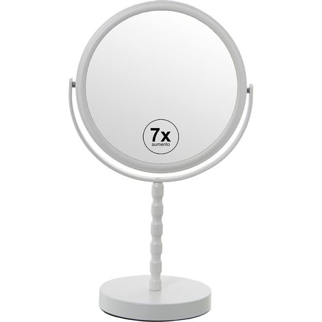 Miroir avec Pied Rond avec 7 grossissements en métal Blanc 18x12x32cm (1/2)