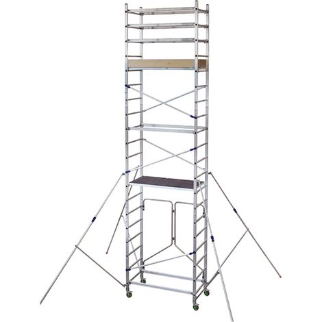 Matisère – Échafaudage pliant aluminium 6.90m – Hauteur de travail max 6.90m – 4 roues avec freins – Garde-corps sécurisé 1.30m (1/5)