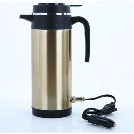 Bouilloire électrique pour voiture 24V (1200ml) en acier inoxydable de couleur or - Bouilloire de voyage de grande capacité, poignée et prise allume-cigare 24V (1/5)