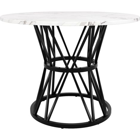 Mesa de comedor redonda 100x76 cm con tablero MDF efecto mármol y patas metálicas (1/5)