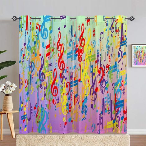 Rideau Occultant Coloré Notes de Musique Rideau Thermique Isolant Tenture Opaque à Oeillets Draperies Intérieurs pour Maison Chambre Salon 2 Panneaux L 140 x H 280 cm - 140L X 280H cm (2 Panneaux) (1/5)