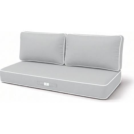 Ensemble Coussins Premium 120x60 Gris Clair - 1 Assise + 2 Dossiers (Épais 12cm & Passepoil) (1/5)