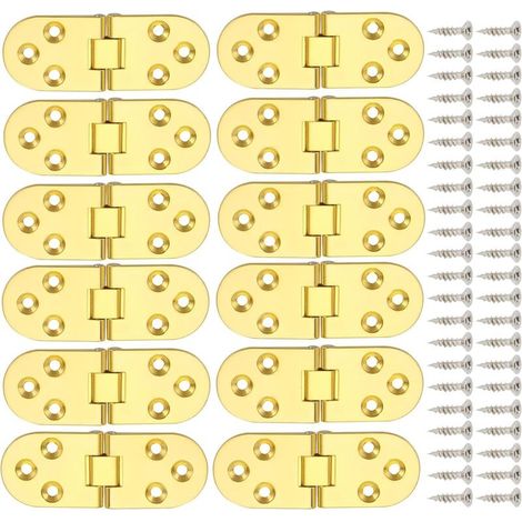 12 Pcs Zinc Alloy 180 Degree Folding Hinges Round Edge Hinges Furniture Hinges for Table Cabinet (Gold) (1/5)