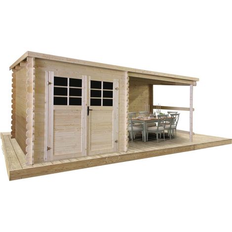 Abri de jardin bois 28 mm – Surface 14,05 m² – Dimensions 2380 x 2744 x 2980 mm – Toiture en panneaux agglo avec feutre bitumeux – Solid (1/2)