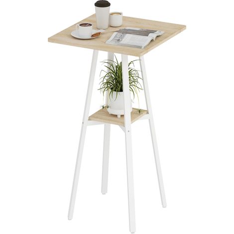 HOMCOM mesa alta cocina con estante mesa bar para dos personas estructura metal 55x55x95 cm madera natural y blanco