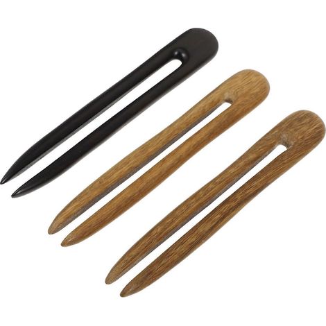 Trois pinces à cheveux vintage en forme de U, fabriquées à la main en ébène et en bois de santal, parfaites pour les chignons féminins et exhalant un parfum naturel. (1/5)