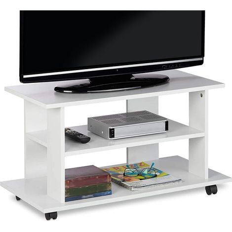 Mobile TV in Legno con 2 Ripiani e Ruote Mobiletto Carrello televisore Bianco