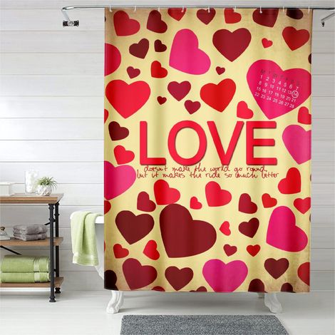 Rideau de douche motif cœurs amour romantique, rideau salle de bain imperméable, 90x180 cm (1/5)