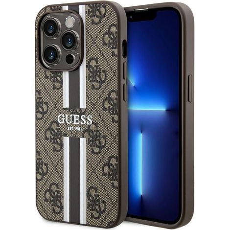 Coque Guess 4G à rayures imprimées MagSafe pour iPhone 14 Pro (marron) (1/5)