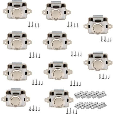 10 Verrous à Bouton-Poussoir 14–16 mm pour Meubles, Camping-Cars, Bateaux et Caravanes – Finition Nickel Perlé (1/4)