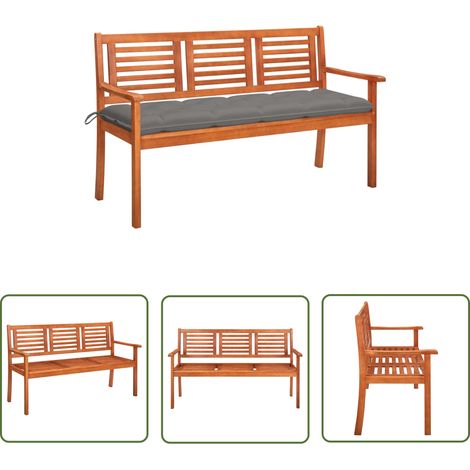 The Living Store 3-Sitzer-Gartenbank mit Auflage 150 cm Massivholz Eukalyptus - Gartenbank - Eukalyptus Gartenbank - Holzgartenbank - Outdoor Möbel - Gartenmöbel Set