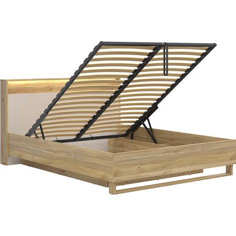 Cama canapé 160x200 con somier LED y toma USB Donna Cachemira y Madera (1/5)