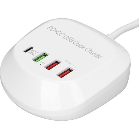Chargeur multiport USB T3P multifonctionnel à 4 ports PD QC3.0, prise 100-240 V EU (1/5)