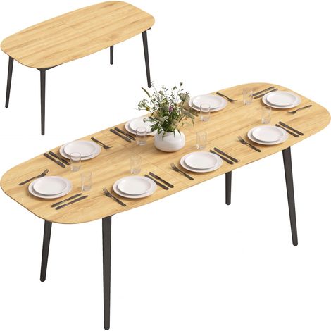 Table à manger extensible 6 à 8 personnes aspect chêne et métal noir 160-200 x 80 x 76 cm (1/5)