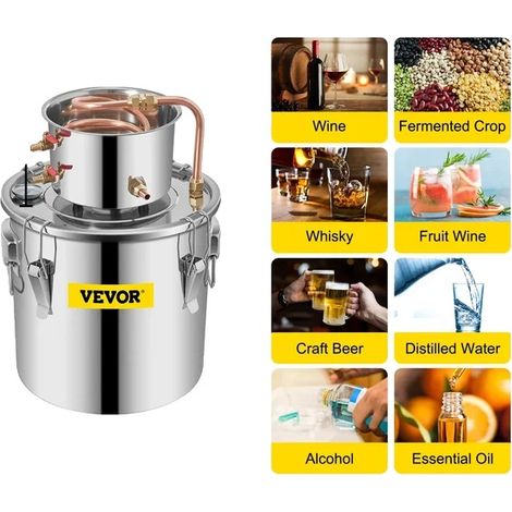 Distillateur Alambic, acier inoxydable, kit de brassage maison bricolage, 12L (1/2)