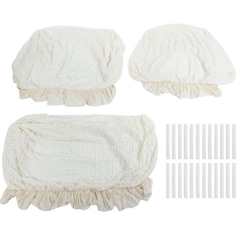 Housse de Canapé 3 Pièces Enveloppe Complète Jupe Élastique Polyester Polyuréthane Beige Protection Anti-dérapante pour Canapés 1/2/3 Places (1/5)