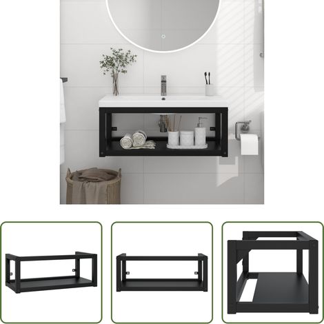 vidaXL Support de lavabo - Cadre de lavabo de salle de bain mural Noir 79x38x31 cm Fer (1/5)