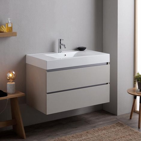 Möbelset Für Das Badezimmer Mit Schubladen, Perlgraue Farbe - 90Cm Valentina