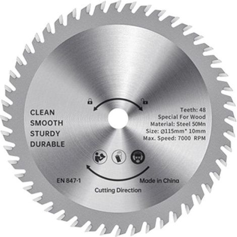 lame de scie 48 dents Lame de scie circulaire de 115 mm TCT -bois en acier allié 48 dents Scies de bricolage scie Argent (1/4)