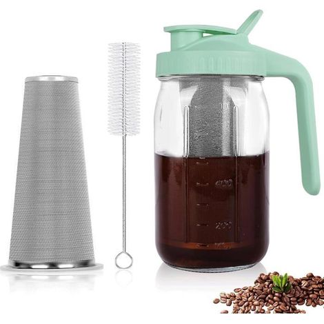 Cafetière à infusion à froid 1,8 L Filtre en verre et acier inoxydable Pour café et thé froid Verte (1/5)